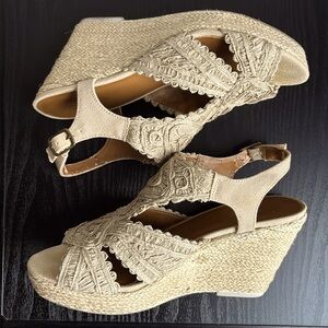 Coach Tan Wedge Sandals with Woven Detail